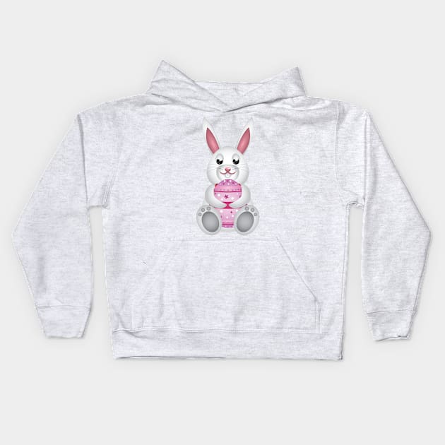 White bunny with pink Easter egg Kids Hoodie by AnnArtshock